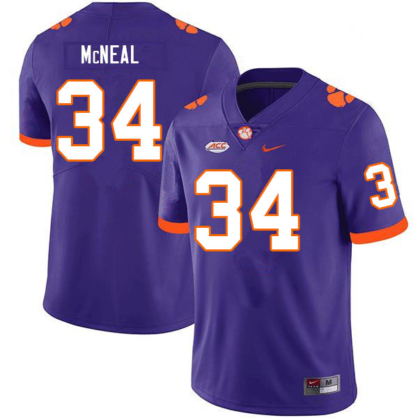 Men #34 Kevin McNeal Clemson Tigers College Football Jerseys Sale-Purple